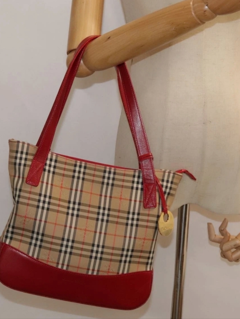 Burberrys Nova Check Tote Bag Canvas Leather Beige Gold Authentic - Picture 12 of 12